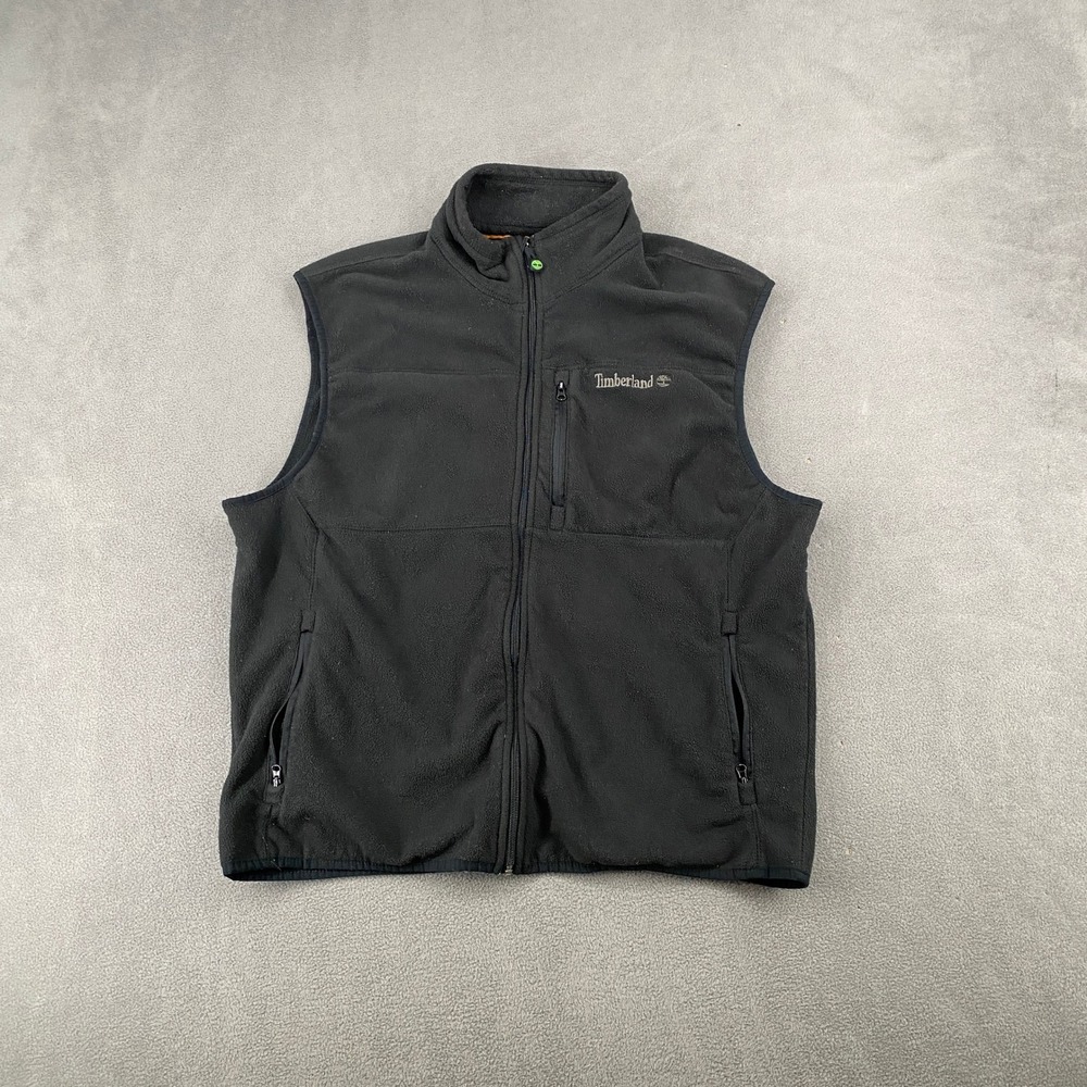 Timberland Mens Full Zip Fleece Vest Black Large Mock Neck Sleeveless Jacket